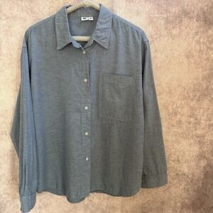 Tentree Hemp Blend Button Front Shirt Women's Size XL Long Sleeve Grey